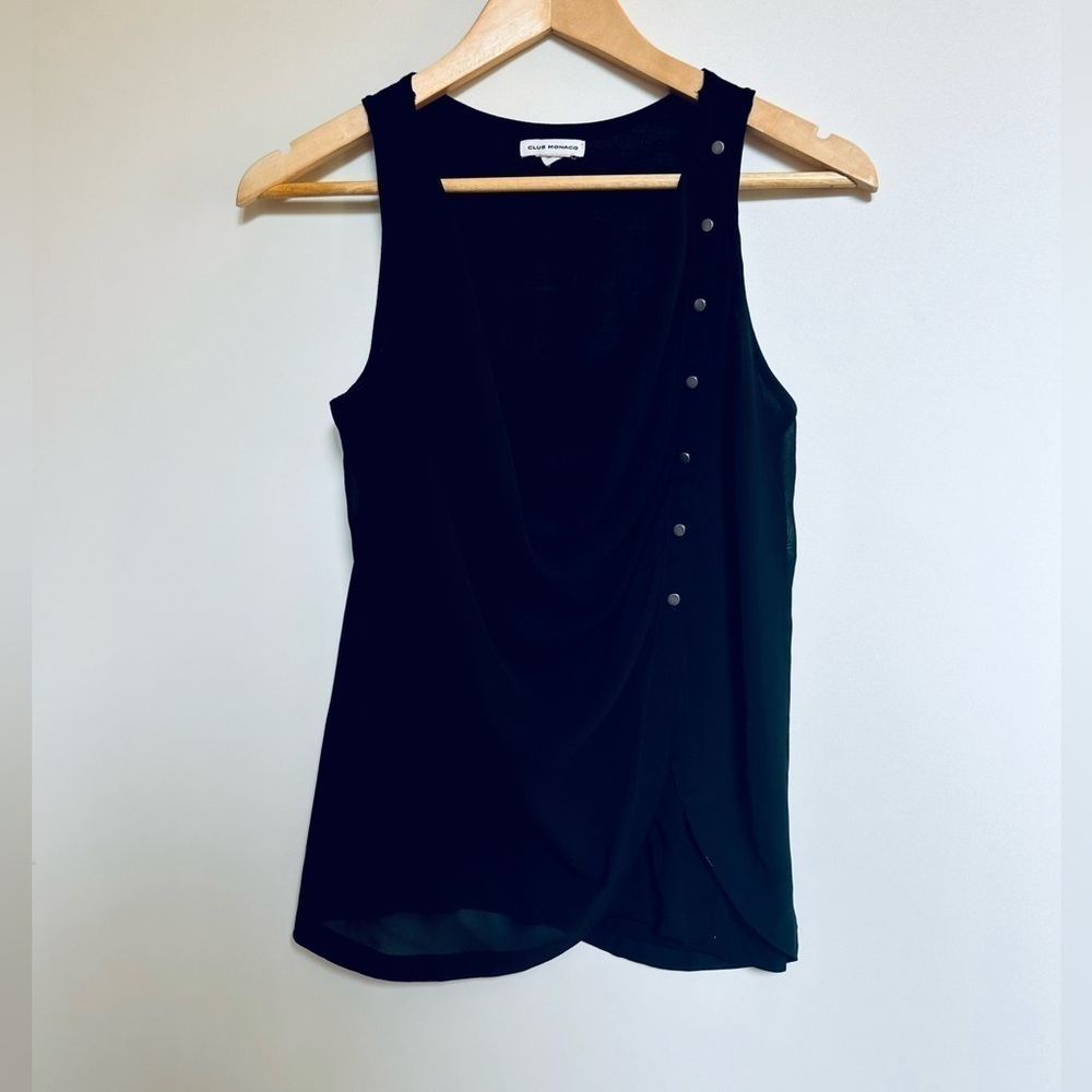 CLUB MONACO BLACK CHIFFON FRONT TOP drapery blouse tank